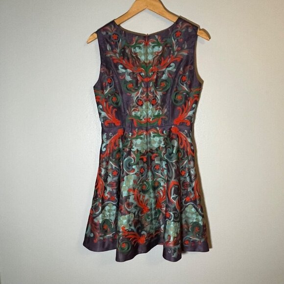 Pankaj and Nindhi Octave Dress Embroidered Orange Purple Lined A-Line Dress 4 - Picture 6 of 11